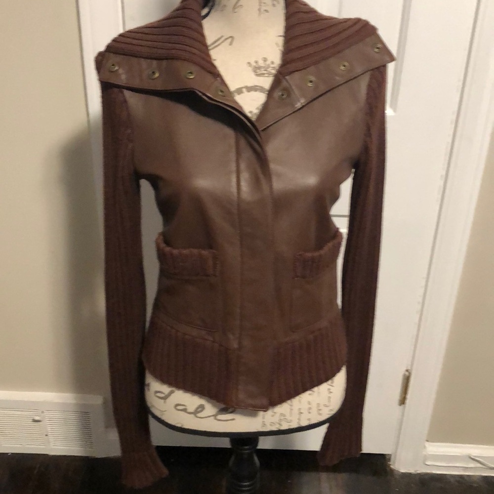 Shawl Collar Leather Sweater